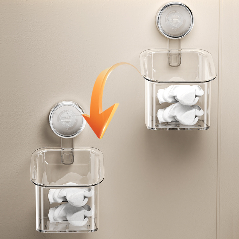 Caja de almacenamiento de toallas faciales desechadas de ventosa colgada en la pared cesta de almacenamiento de estantes para almacenar en la pared de la mesa de lavado del baño