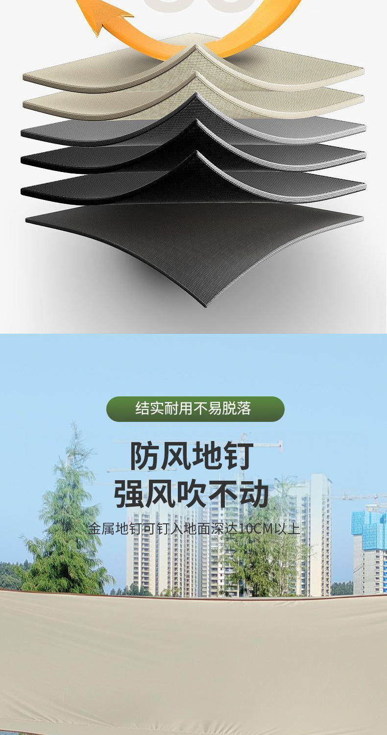 Butterfly Canopy Tent Black Rubber Coated Sunscreen Picnic Portable Thickened Rainproof Camping Insulation Hexagon Awning