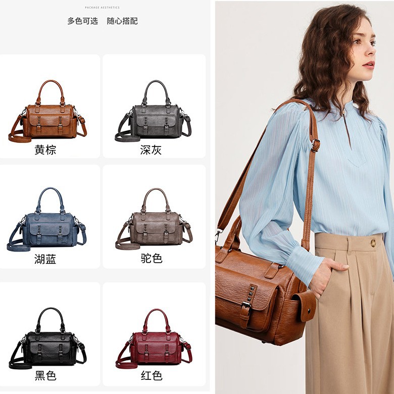 跨境波士顿女包简约手提包欧美时尚软皮柳丁包潮流百搭单肩斜挎包