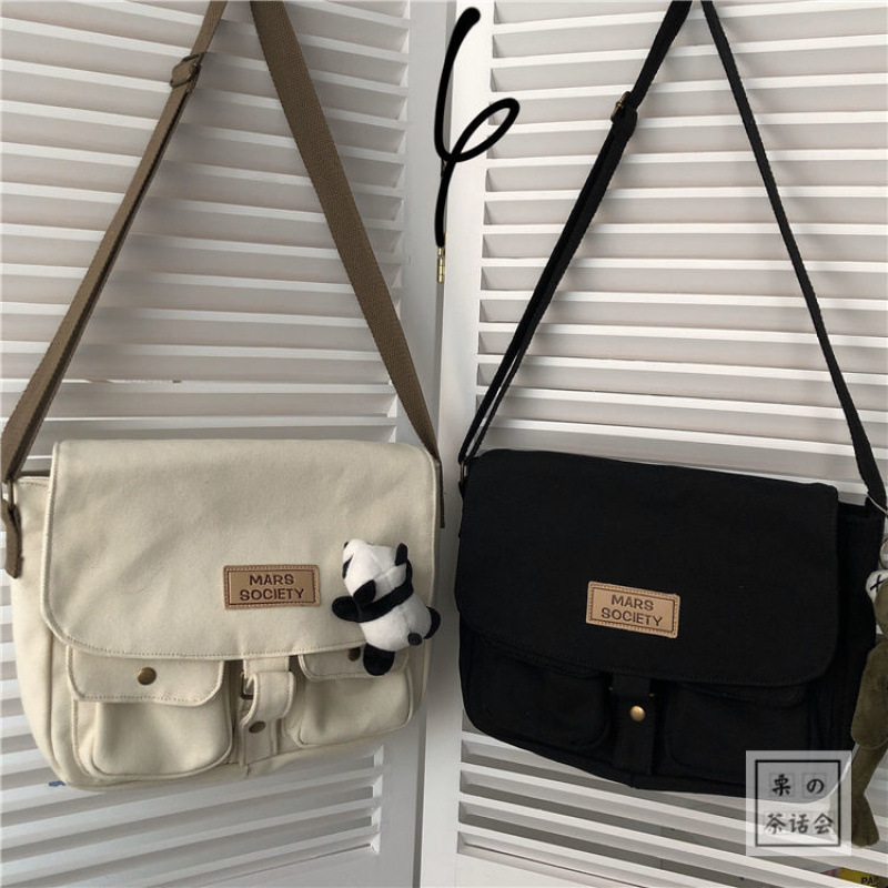 Japanese Original Harajuku Style Workwear Crossbody Bag for Women, Korean Ins Retro Student Canvas Bag, Literary Academy Style Bag A83