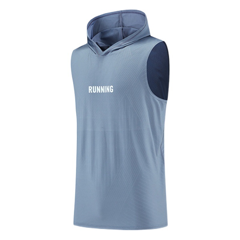 Verano nuevo chaleco deportivo con capucha de secado rápido para hombres Amazon transfronterizo fitness camiseta sin mangas para hombres corriendo ropa de entrenamiento