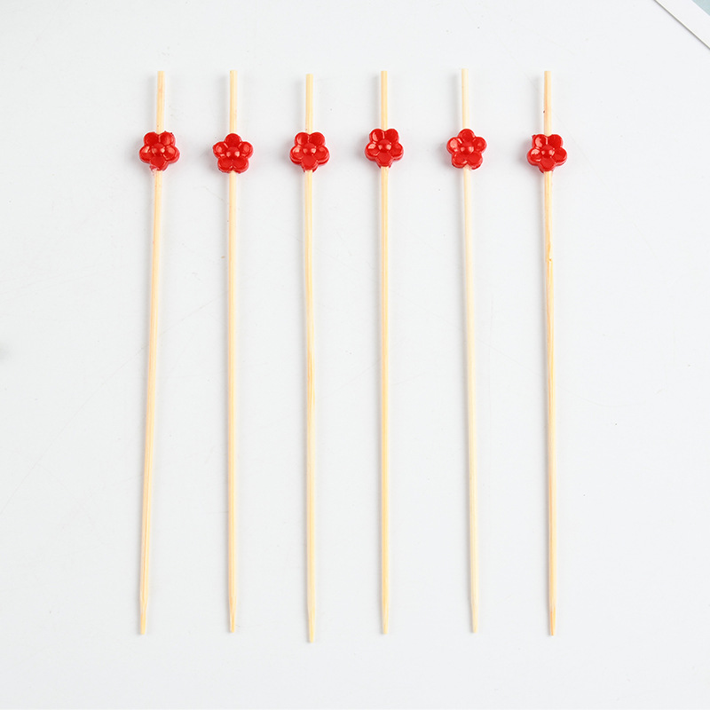 Flor roja creativa al por mayor etiqueta de fruta desechable etiqueta de cóctel etiqueta de torta horquilla de bocadillo etiqueta de sándwich