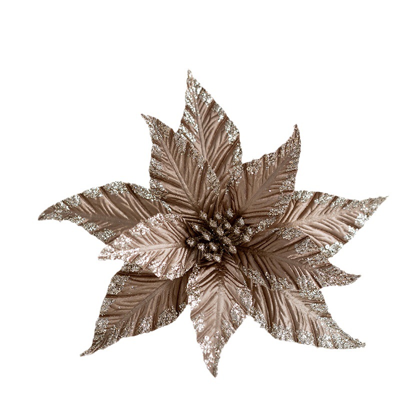 Adornos navideños de tela, flores doradas y plateadas para decoración de árbol
