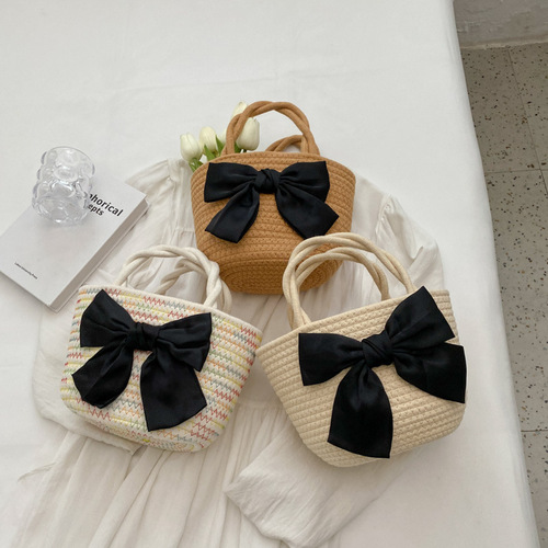 Women's Bag Summer New Cute Bow Contrast Color Braided Women's Handbag Women's Shoulder Crossbody Bag Wholesale