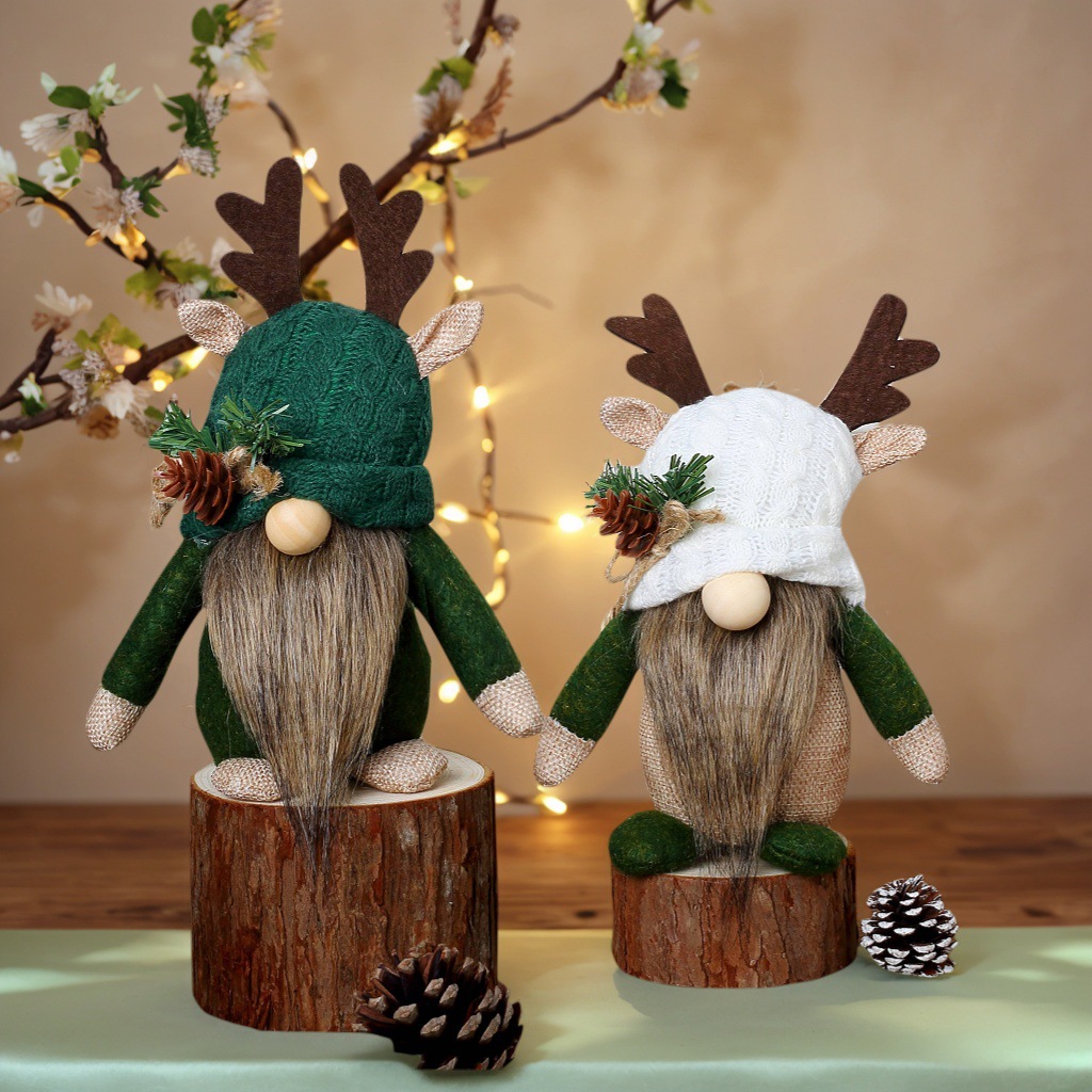 Nuevo estilo transfronterizo lindo muñeco de punto de asta decoración de ventana bosque festivo sin rostro decoración de escritorio para ancianos