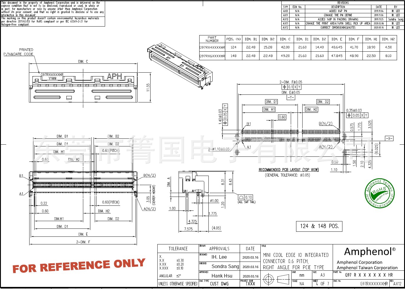 Amphenol MCIO 148Pin R/A连接器(Mini Cool Edge) G97R26332HR阿里巴巴