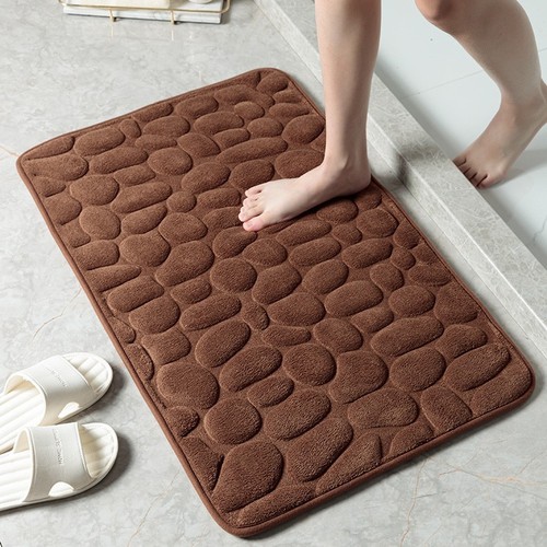 Coral velvet stone flower bath mat, household bathroom and toilet door mat, absorbent anti-slip, stain-resistant, machine washable flooring mat