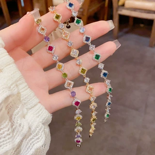 法式时尚百搭高级感微镶彩锆石菱形手链精致气质简约超闪手饰批发