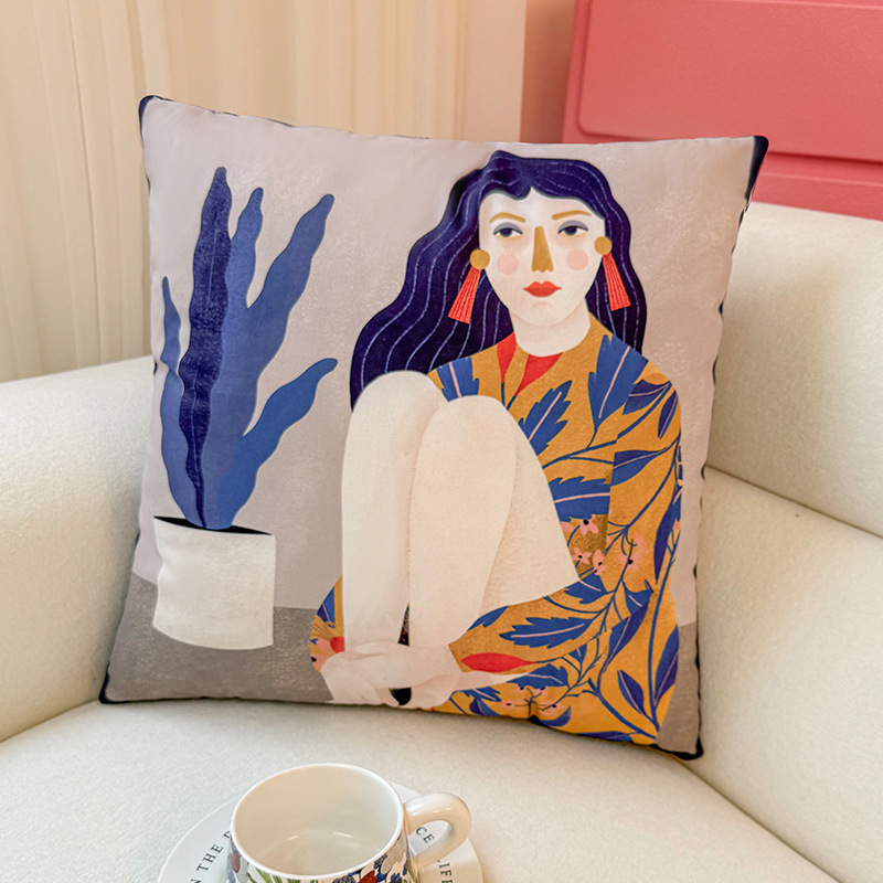 Funda de almohada de viento abstracto de dibujos animados, almohada de viento ins, almohada linda, dormitorio de estudiantes, almohada de sofá, cojín, funda de almohada