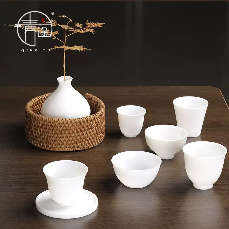 羊脂玉瓷素烧纯白亚光品茗杯陶瓷功夫小茶杯隔热主人茶杯订制logo