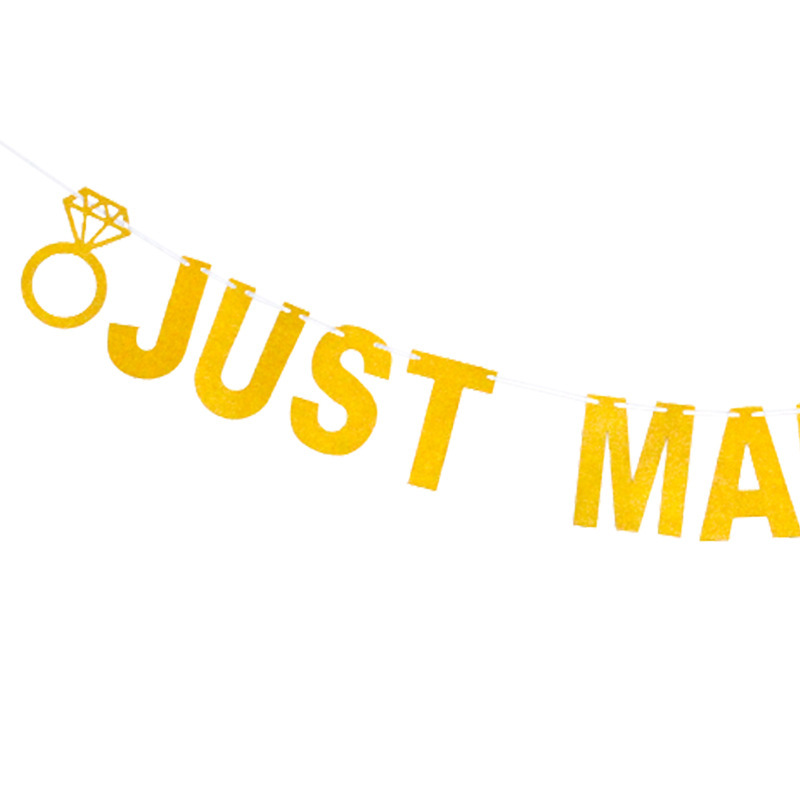 Partido de la boda tire bandera suministro directo de fábrica papel brillo oro plata JUSTMARRIED anillo carta tire flor