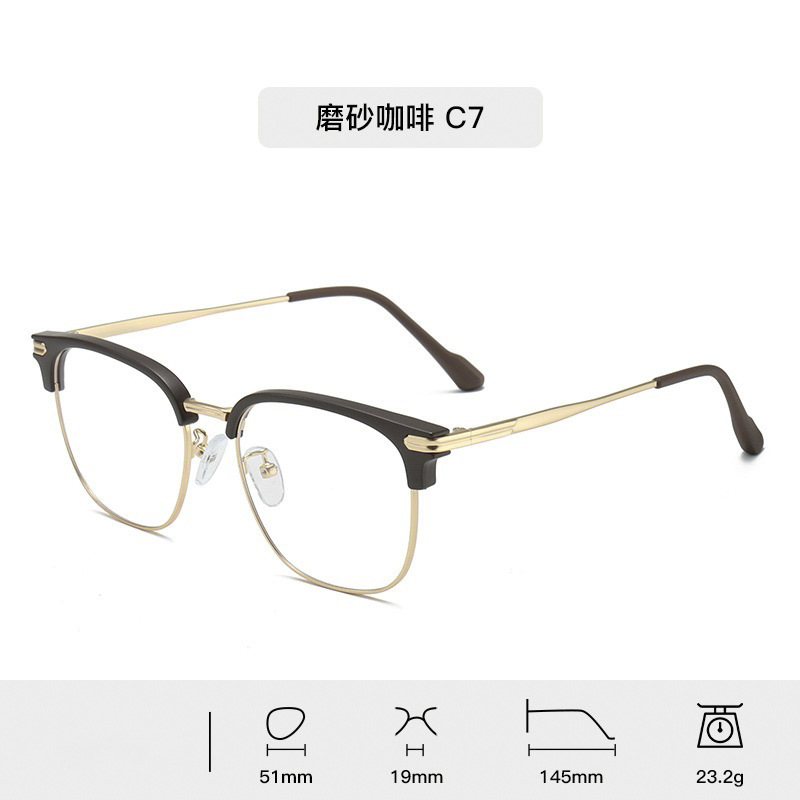 TR90 gafas para hombres con grados de gran cara, miopía, cara pequeña, marco de ojos, medio marco de cejas femeninas