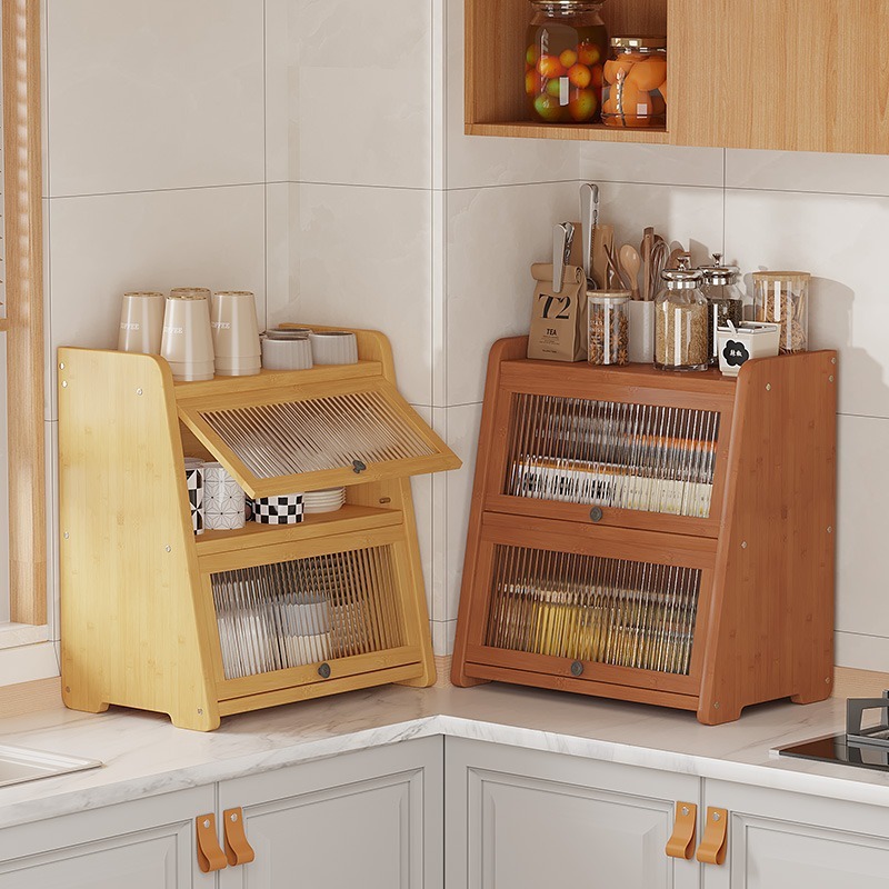 Bamboo Sideboard Storage Cabinet Household Multi-Layer Kitchen Storage Cabinet Storage Cabinet Living Room Wall Wine Cabinet Cabinet