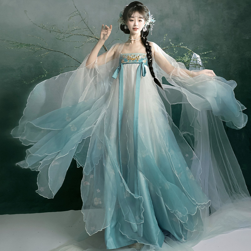 2025原创汉服女箐芙蓉唐制破烂大袖衫花瓣裙齐胸诃子裙仙气春秋|undefined