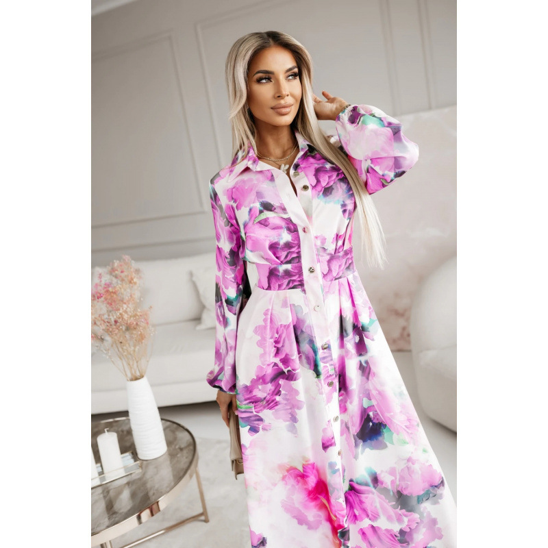 European and American Cross-Border Women's Clothing Aliexpress Amazon 2025 Autumn and Winter New Long-Sleeved Printed Lapel Dress