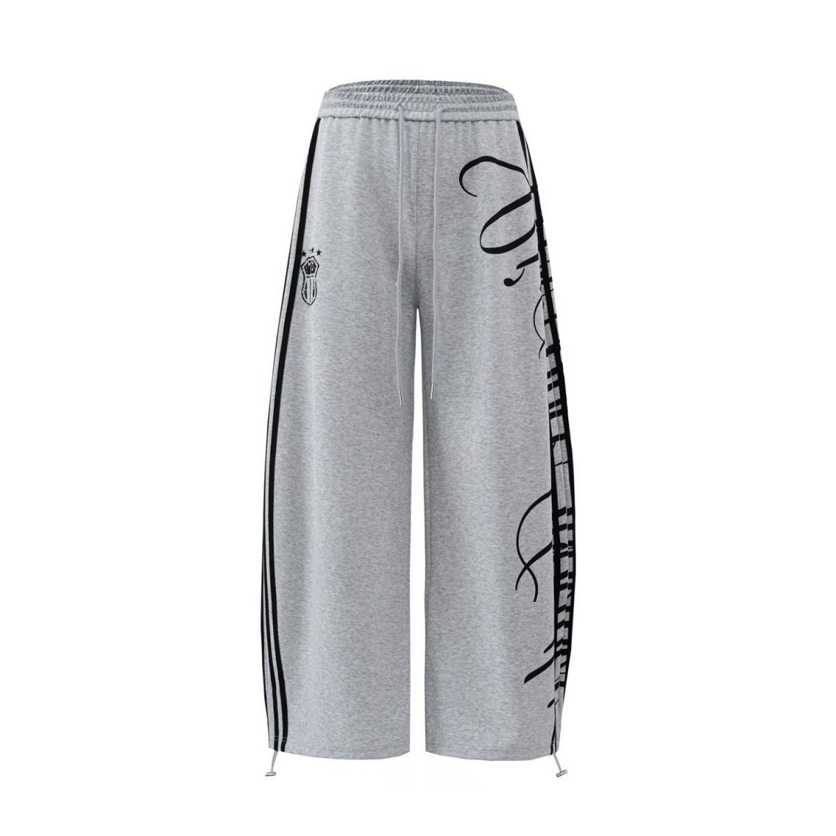American-style letter print street dance drawstring wide-leg curved blade sweatpants, unisex loose striped versatile sports pants, long pants