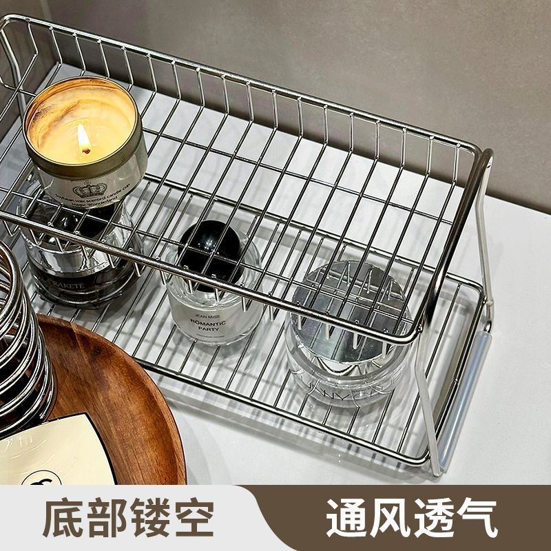 lavabo de acero inoxidable estante de almacenamiento de doble capa de baño de almacenamiento de cosméticos para productos de cuidado de la piel estante de almacenamiento