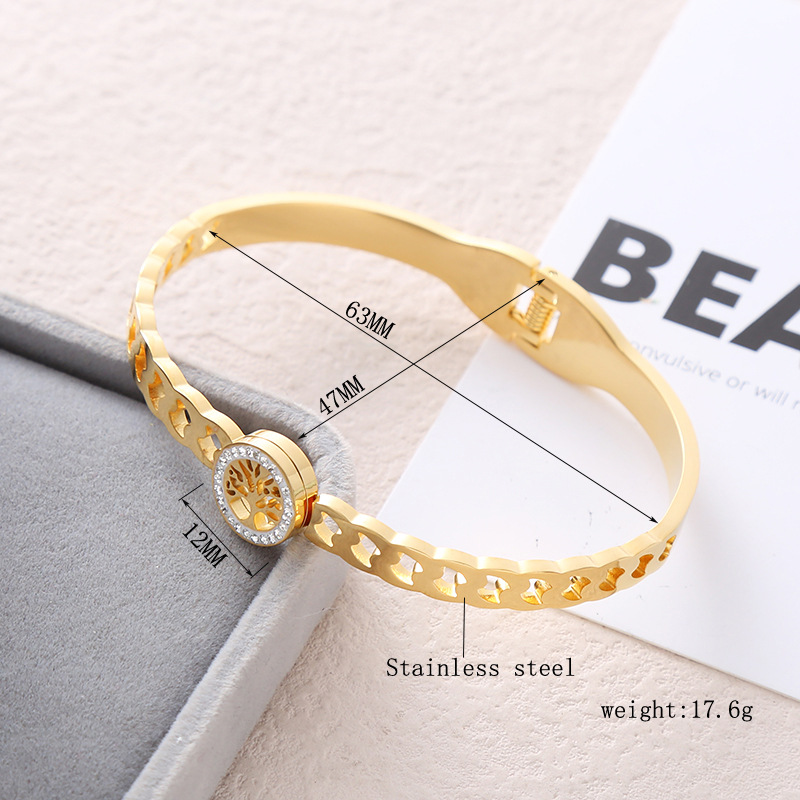 Holiday, Family Gathering, Tea Party Occasion Casual Lady Streetwear Tree Stainless Steel Plating Inlay Zircon Bangle