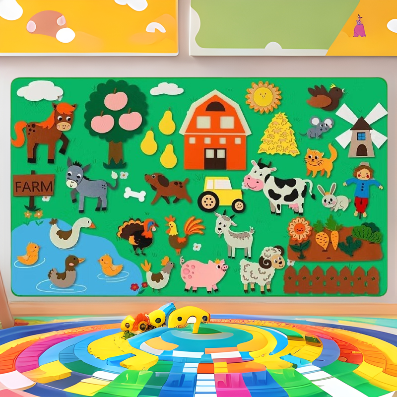 Granja transfronteriza Animal Felt Storyboard Set Granja Preescolar Temática Contar Cuentos Granja de flanel