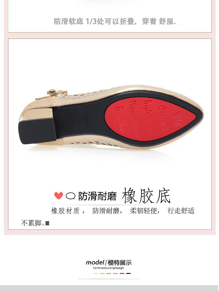 Sandal nữ da thật lưới hở mũi gót trung 4,5 cm đế mềm thoáng khí — Vàng【Gót trung 4.5cm】 chi tiết 6