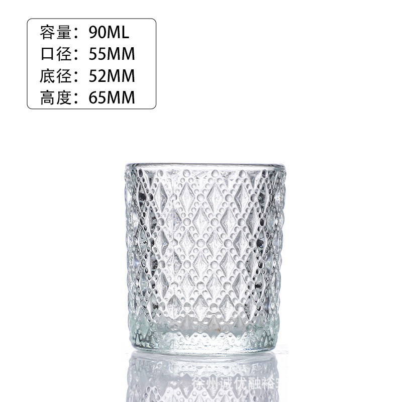 メーカー卸売エンボス加工透明ガラスキャンドルカップ小さな燭台カップ家庭用レトロなアロマセラピー雰囲気装飾品|undefined