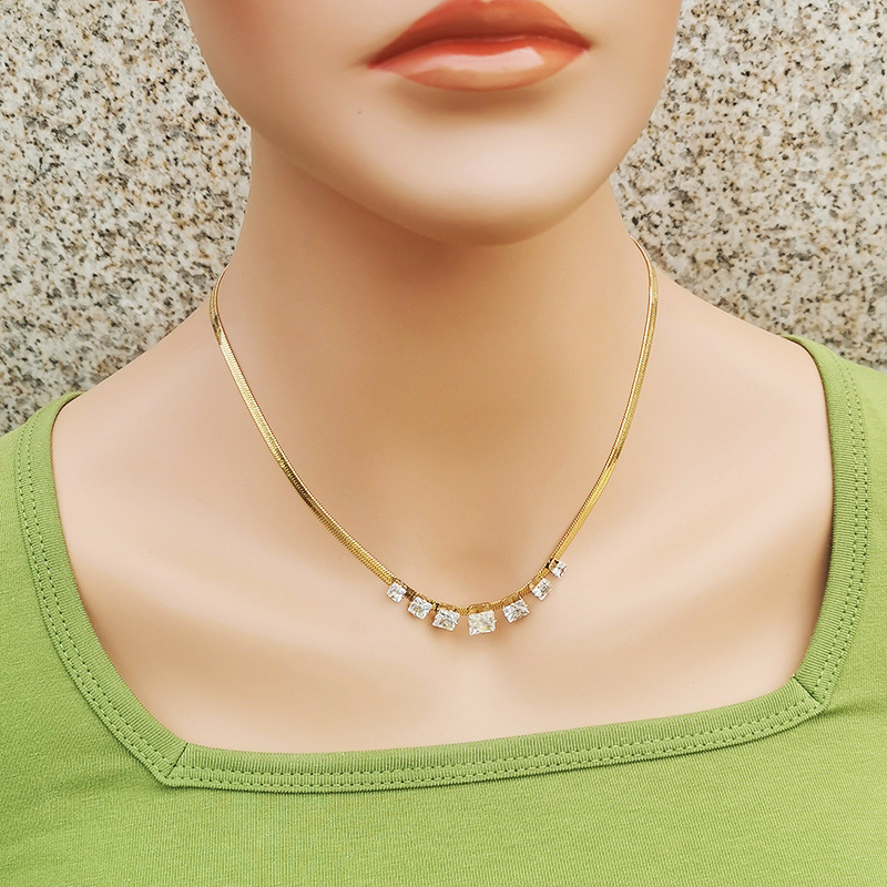 Fashion Square Titanium Steel Inlay Zircon Bracelets Necklace 1 Piece