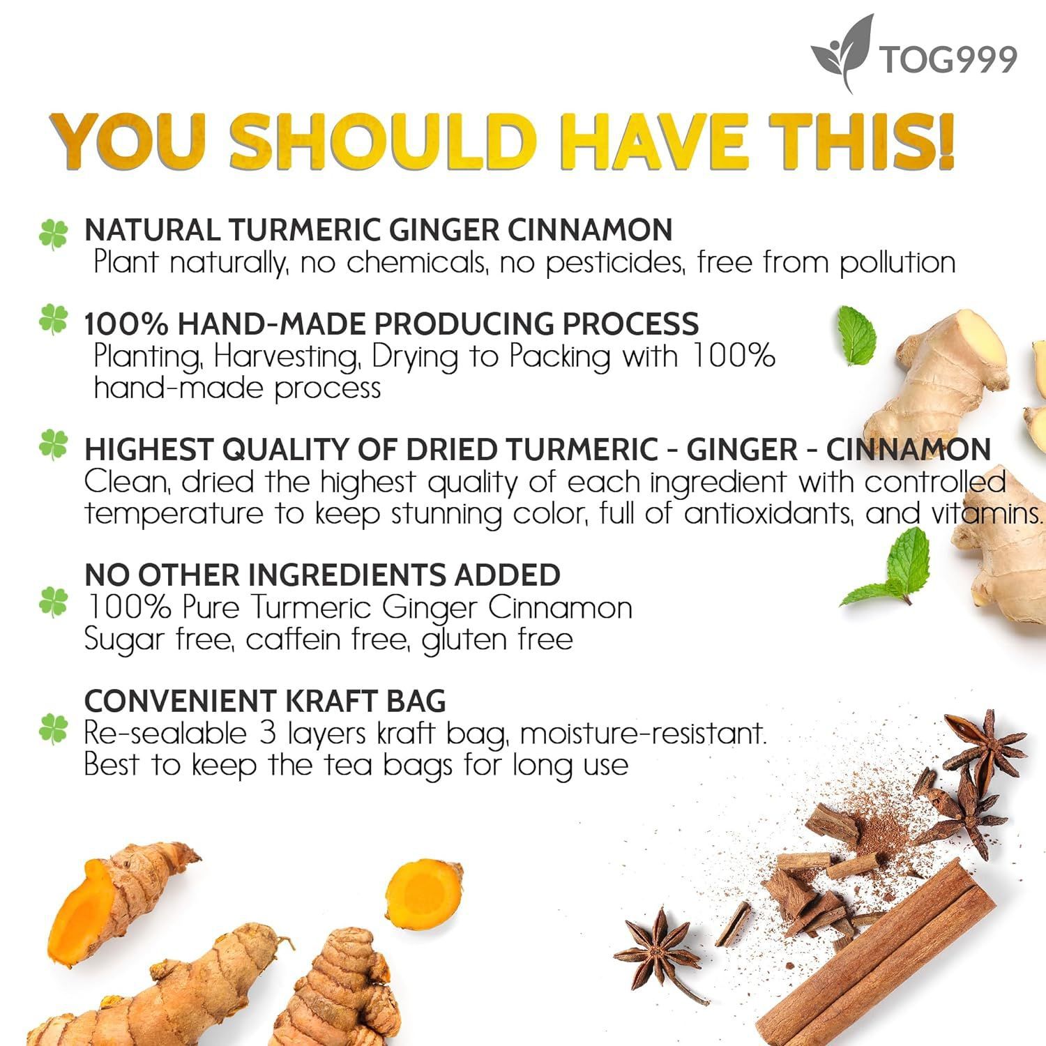 Turmeric Ginger Cinnamon Tea Bags 120 Bags Warming Herbal Blend for Daily Brewing overview