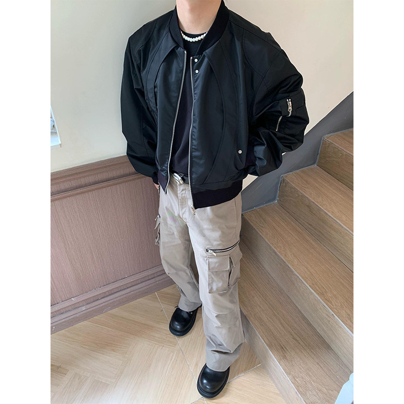 美式机车棒球服飞行员夹克春秋季潮牌cleanfit小众解构短款外套男