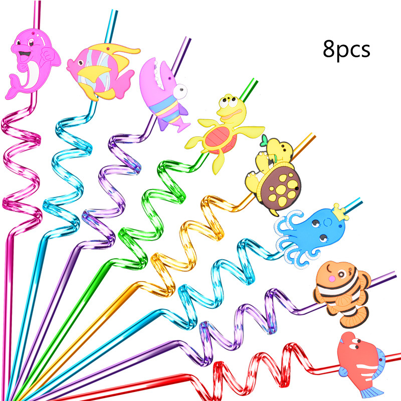 Amazon transfronterizo submarino de dibujos animados de plástico biológico paja mundo submarino Niños Accesorios de dibujos animados fiesta pequeño regalo