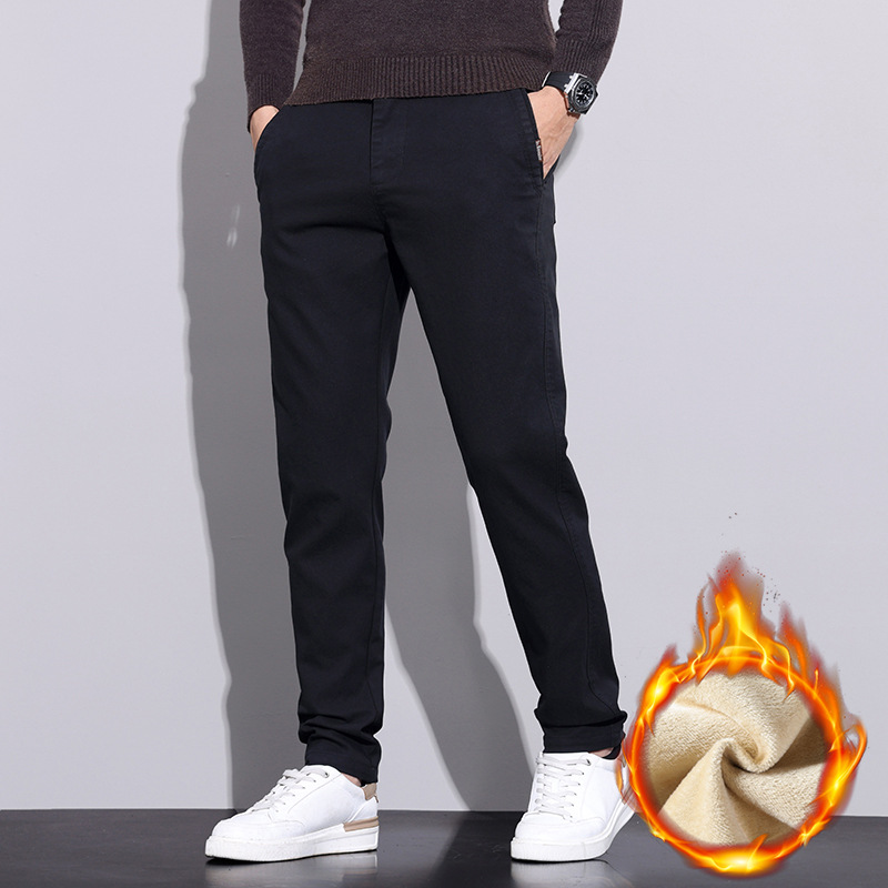 2023 Winter New Fabric Warmth and Korean Edition Small Straight Casual Pants for Men Waist Elastic Soft One piece Velvet_voghion.com