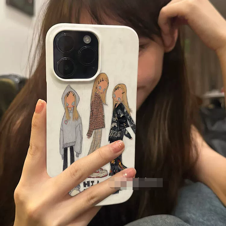 Чехол для iPhone Apple (совместим с 16/15 Pro Max), мягкий гелевый белый с рисунком трёх девушек