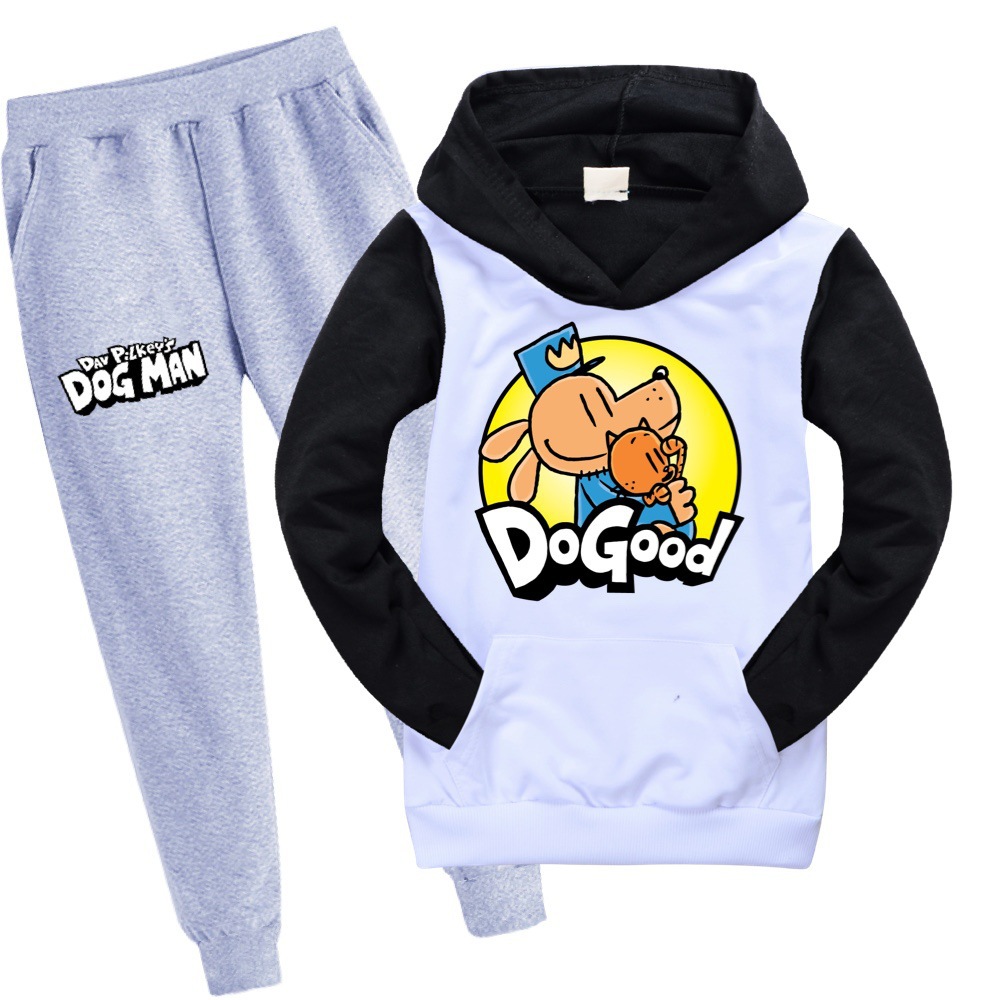 Hund Mann 2023 Frühling Herbst Neue Mittlere größe kinder Cartoon Jungen und Mädchen Mit Kapuze Pullover Set_voghion.com