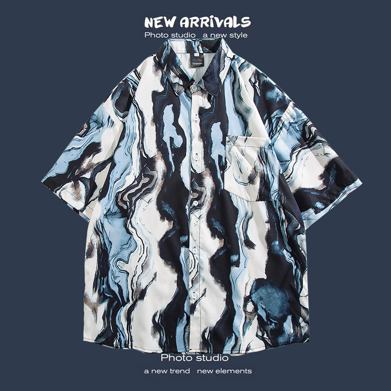 Camisa floral de manga corta Estilo de Hong Kong estilo retro de vetiver Estilo coreano moda guapo camisa de hombres y mujeres de moda y top de hadas