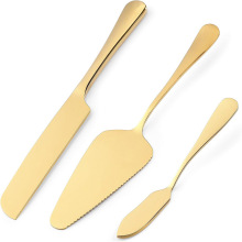 跨境亚马逊不锈钢蛋糕刀蛋糕铲甜品刀奶油刀 金色3件套装生日礼品
