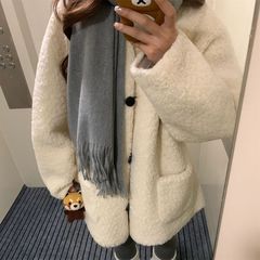 韩系甜妹皮毛一体羊羔毛外套女学生秋冬季新款宽松百搭慵懒风大衣