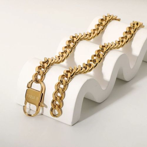 时尚潮流金色钛钢项链嘻哈小众设计短款粗链个性冷淡风锁扣锁骨链