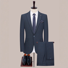 2025年新款男士西服三件套装轻商务休闲韩版高端格子新郎结婚西装
