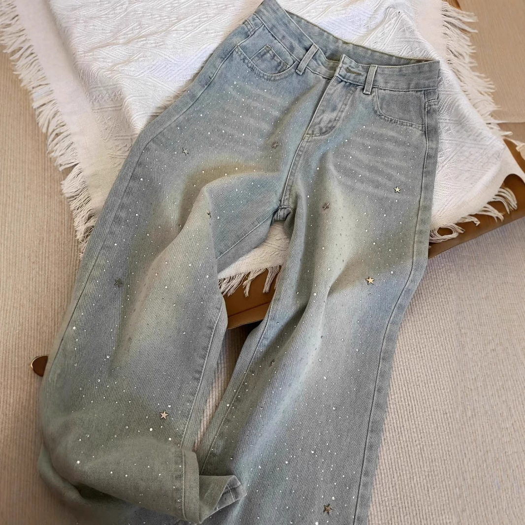 Light Blue Wide-Leg Jeans – High Waist Flattering Trousers With Diamond Shimmer (S-2XL, Day-to-Night Staple)_mkmklike.com