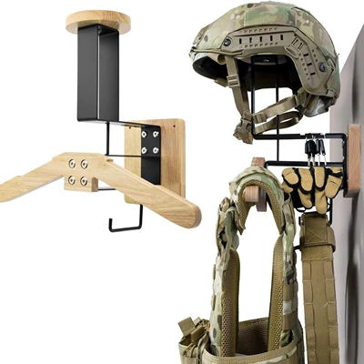 Cross-Border Tactical Helmet Wall-Mounted Storage Rack for Motorcycle Enthusiasts, Wall-Mounted Helmet Display Rack Made of Solid Wood That Won'T Damage the Helmet