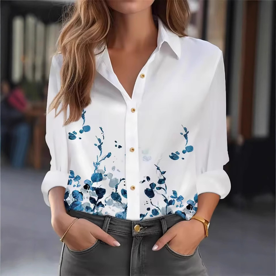 2025 Fashion Casual Long Sleeve Blouse All-match Loose Shirt Women Elegant 3D Printed Top