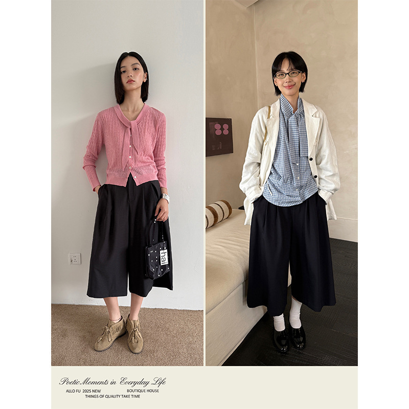 【Clearance No Returns】Wide-Leg Cropped Casual Pants for Women, Early Autumn Korean Style, Loose and Simple Straight-Leg Shorts 23579