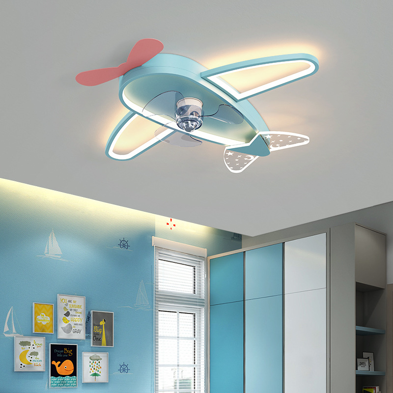 Lámpara de habitación para niños, rojo de la red, dibujos animados creativos, lámpara de ventilador de avión, personalidad, niño, niña, lámpara de techo de dormitorio moderna simple