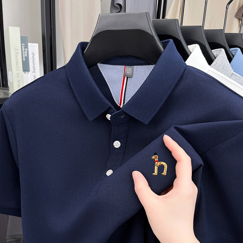 Haggis Short-sleeved T-shirt Men's Middle-aged and Young People's Lapel Business Casual Solid Color Polo Shirt All-match Simple Embroidered