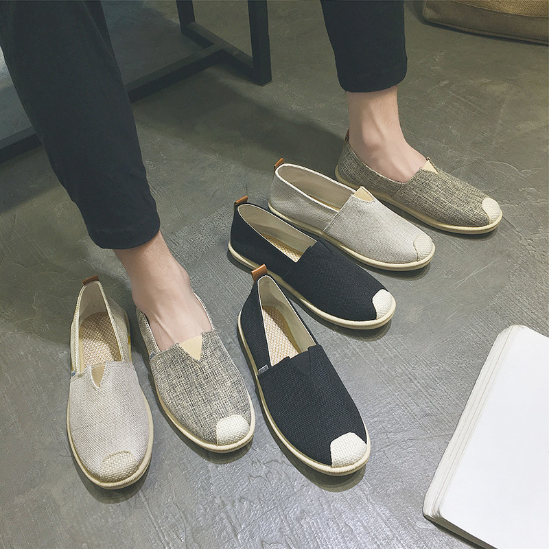 Spring Linen Canvas Men's Shoes Slip-on All-match Lazy Trendy Shoes Breathable Casual Bean Shoes Men's Old Beijing Cloth Shoes