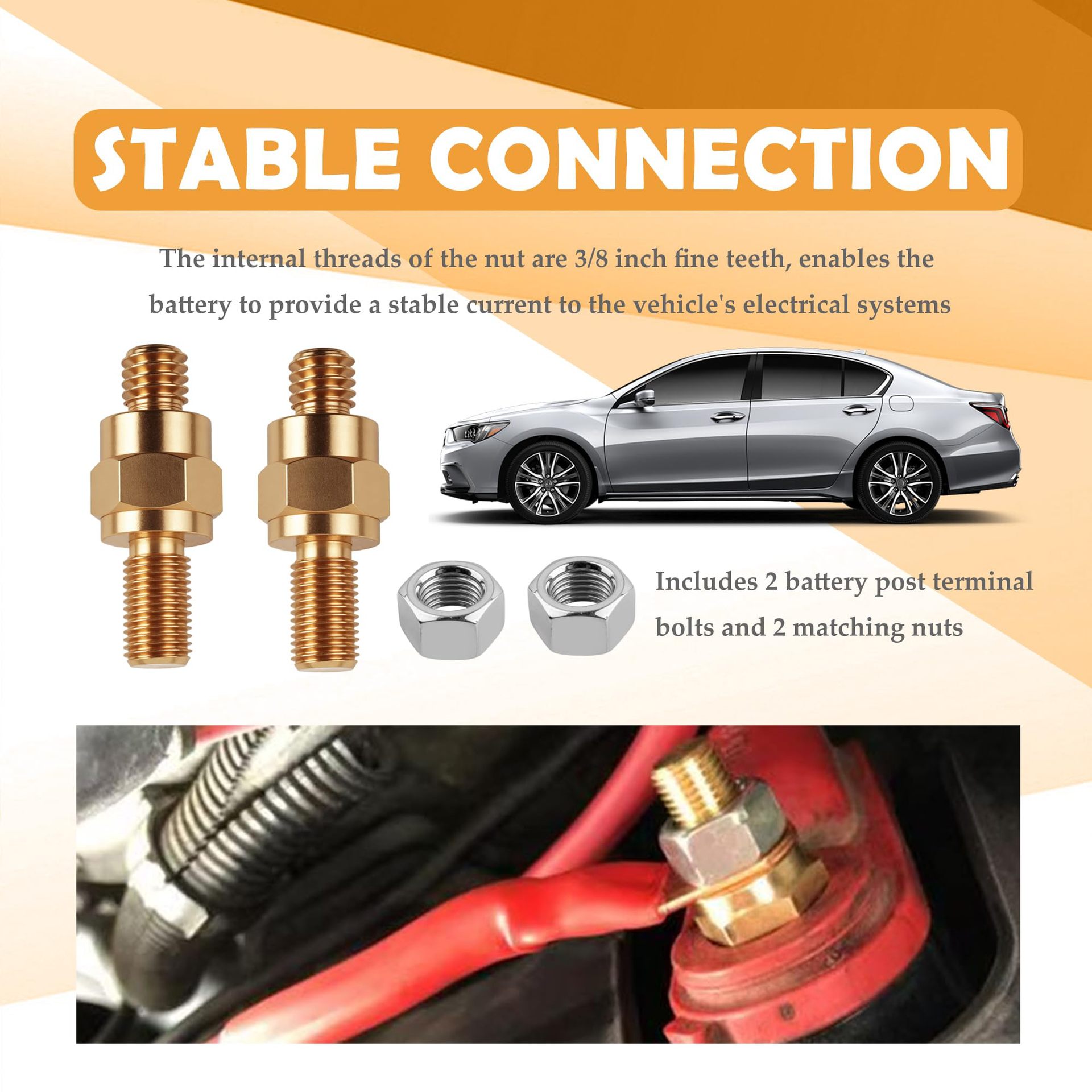 Qìchē Car Battery Terminal Side Post Battery Terminal Adapter Line Connector (Power supply, ignition system accessories) - 1-pair