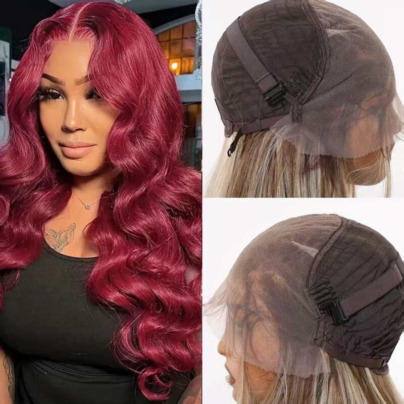 Foreign Trade Cross-Border Front Lace 13*6 European and American Fashion New Burgundy Wig Big Wave Long Curly Hair Full Headgear