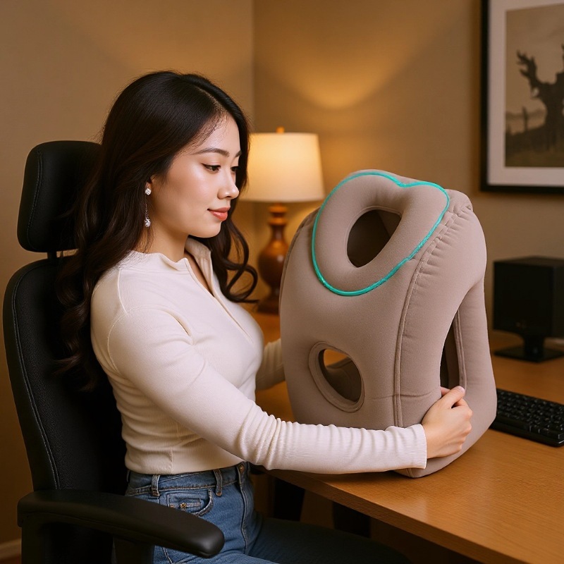 跨境爆款植绒旅行趴睡抱枕长途坐车充气枕便携可折桌面午睡护颈枕