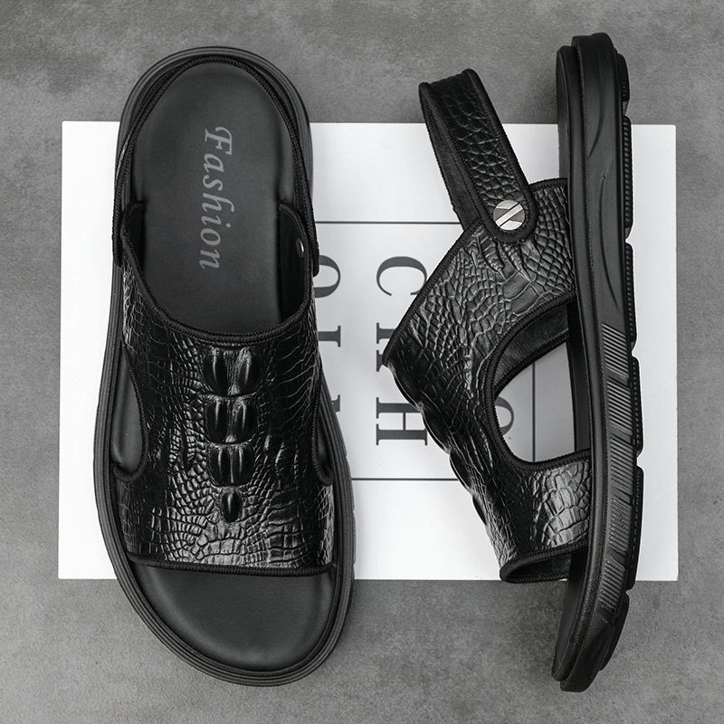 Summer New Men's Sandals Genuine Leather Outdoor Beach Shoes Crocodile Pattern European Fashion Sandals Middle-Aged Casual Men's Shoes Summer New Men's Sandals Genuine Leather Outdoor Beach Shoes Crocodile Pattern European Fashion Sandals Middle-Aged Casual Men's Shoes