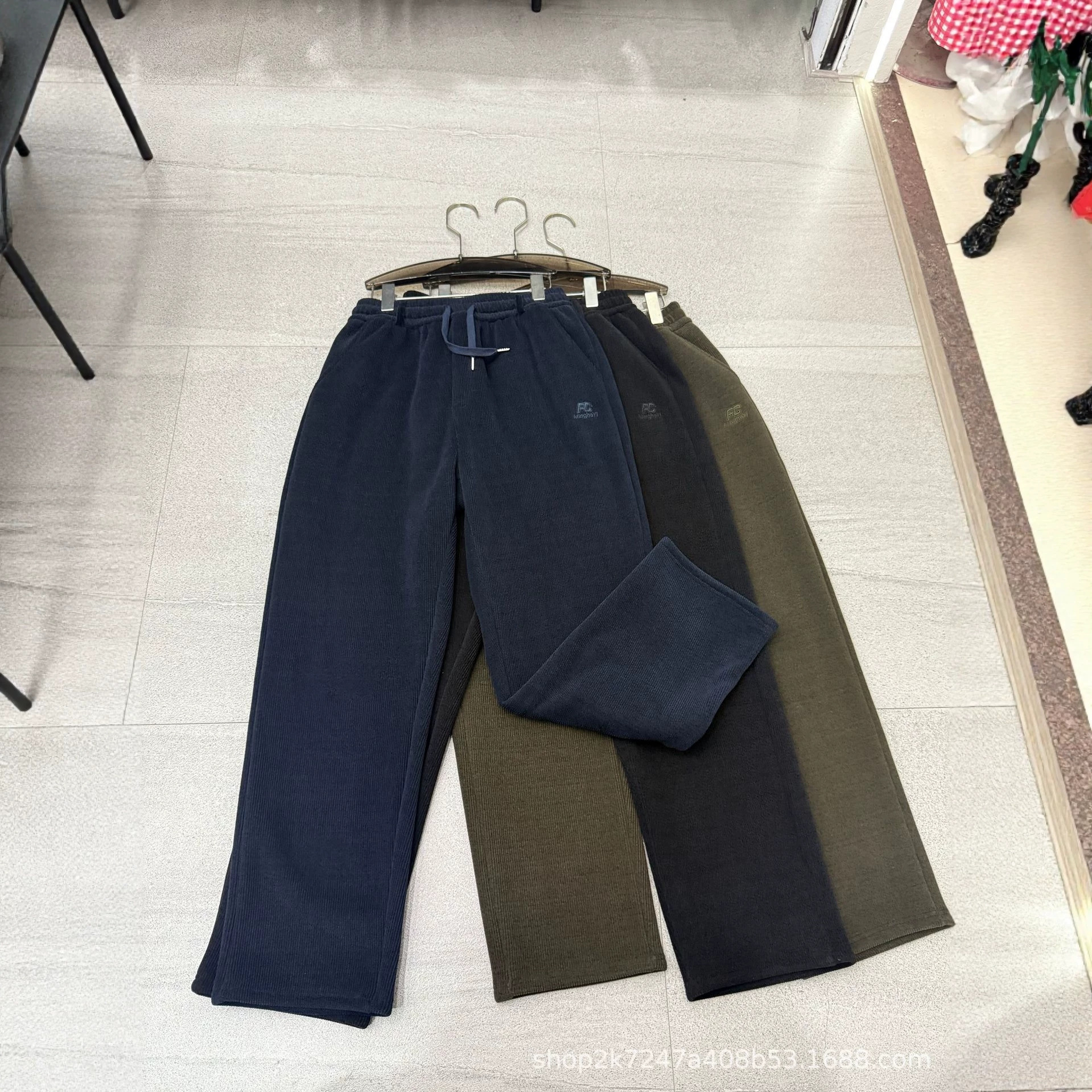 Air fleece lined men's casual straight-leg pants, zip fly, plus size men's pants 3XL-7XL, loose and warm sweatpants