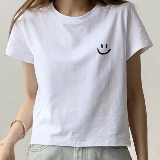 White T-shirt Women's Little Short Short Sleeve New Loose White All-match Printed Round Neck T-shirt Top Ins